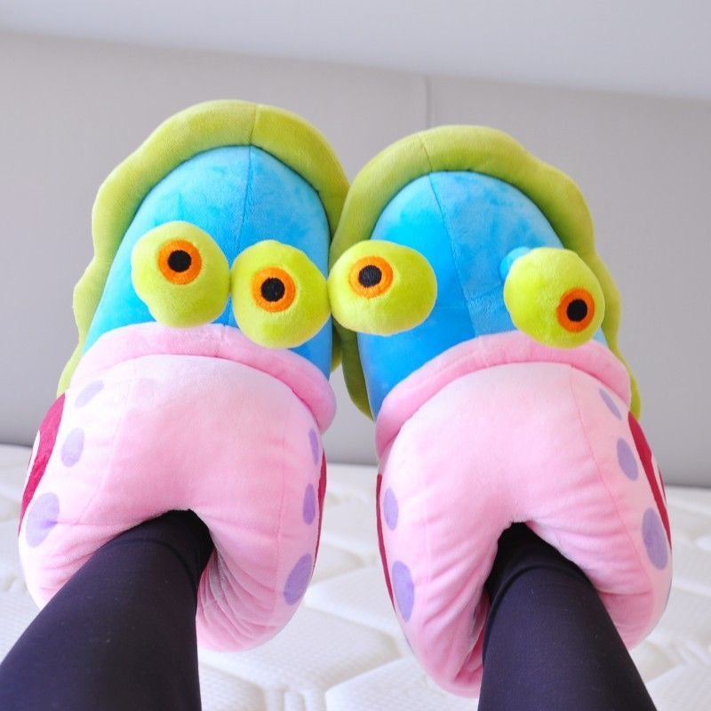 【Ahhkawaii】Cute SpongeBob Creative Snail Winter Couple Warm Home Cotton Slippers