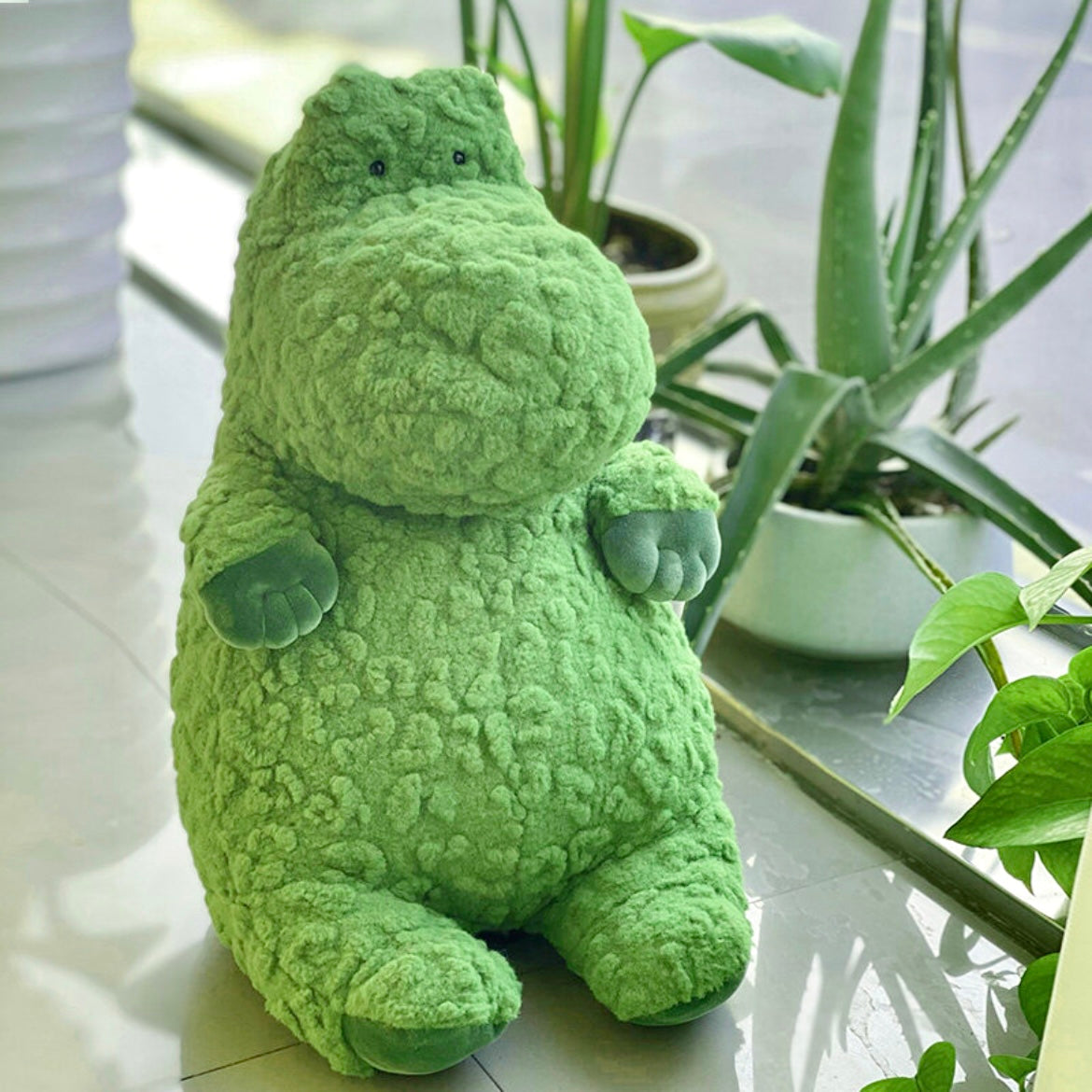 Playful Dinosaur Plush Pillow with Small Eyes