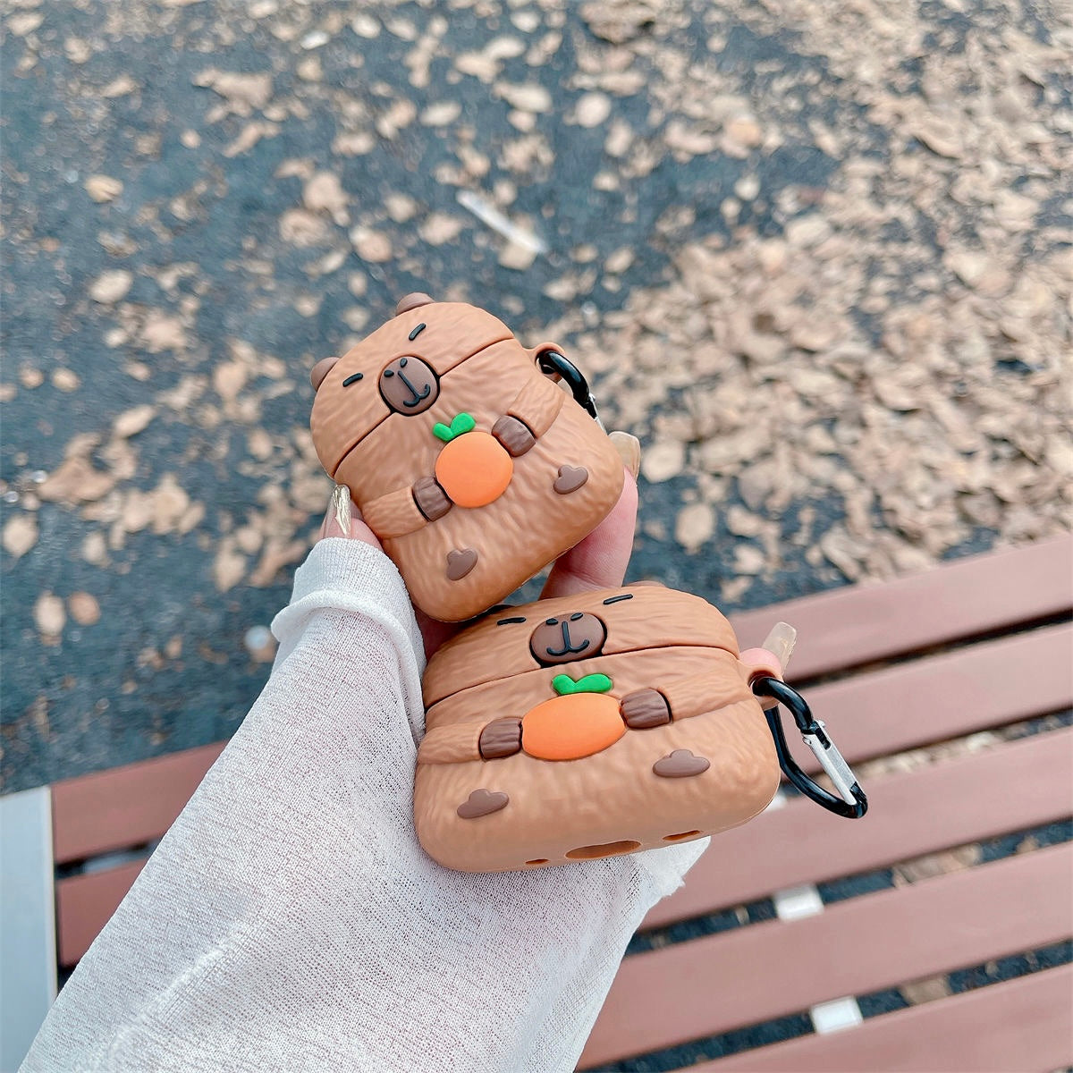 Chest-Hugging Big Orange Capybara AirPods Case