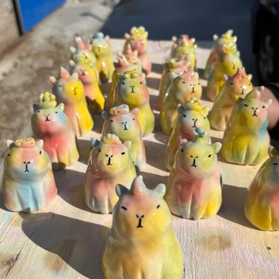Handmade Ceramic Capybara Decorative Ornament in Varied Colors