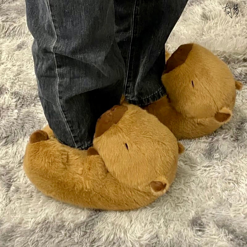 【Ahhkawaii】Cute and Stylish New Capybara Winter Warm Plush Cotton Slippers