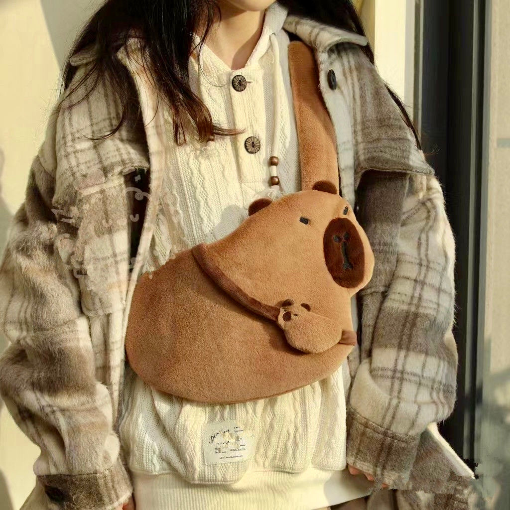 【Ahhkawaii】Cute New Fashionable Capybara Plush Crossbody Bag with Large Capacity and Multi-functionality inspired by ins trends
