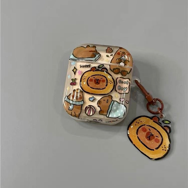 【Ahhkawaii】New Fun Orange Capybara Head Cover for AirPods Earphone Case