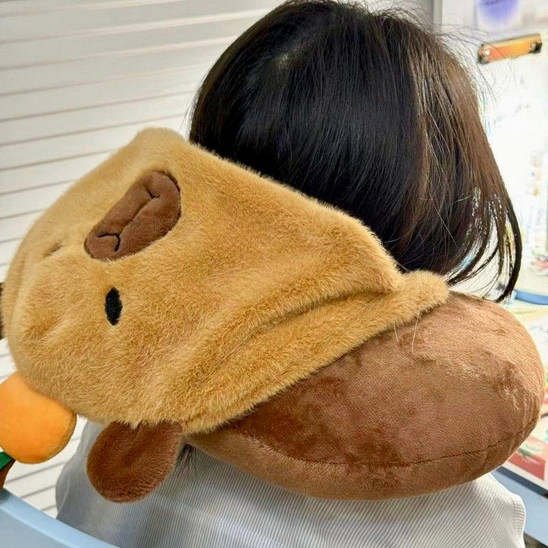 【Ahhkawaii】2023 New Capybara Plush Autumn and Winter Hooded Neck Pillow - a Cozy Companion