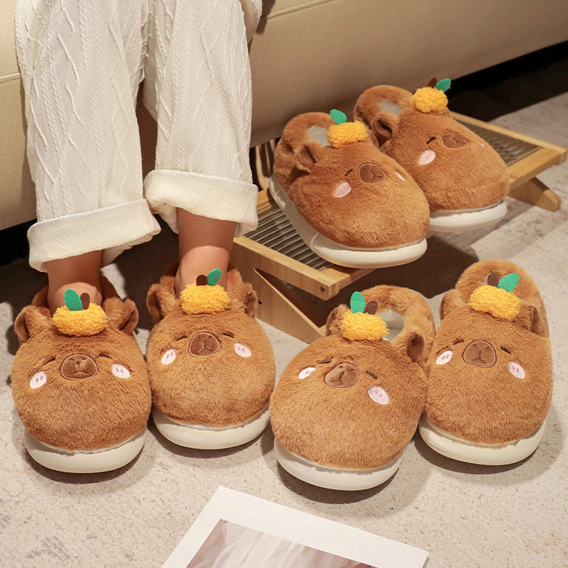 【Ahhkawaii】Winter Home Warmth Couple Plush Cute Cappie Blah Blah Cotton Slippers