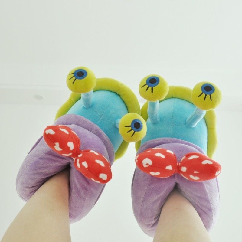 【Ahhkawaii】Cute SpongeBob Creative Snail Winter Couple Warm Home Cotton Slippers