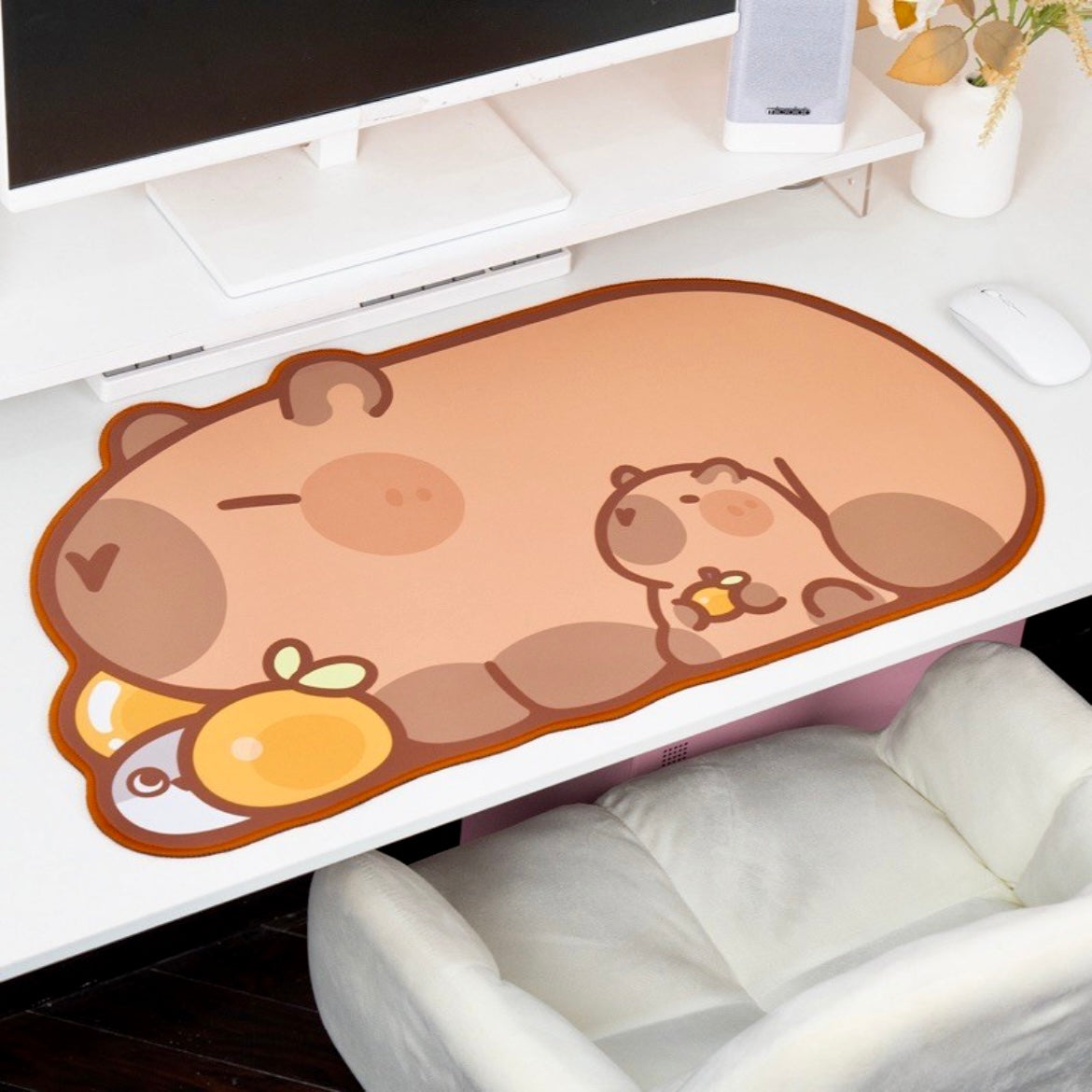 Extra-large and thick orange capybara computer keyboard pad