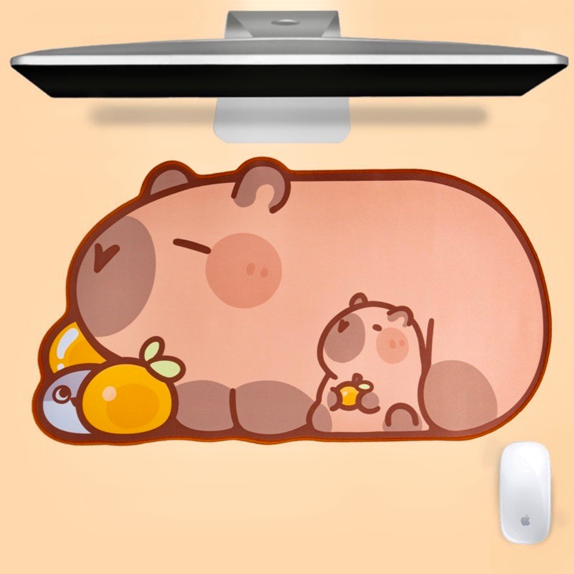 Extra-large and thick orange capybara computer keyboard pad