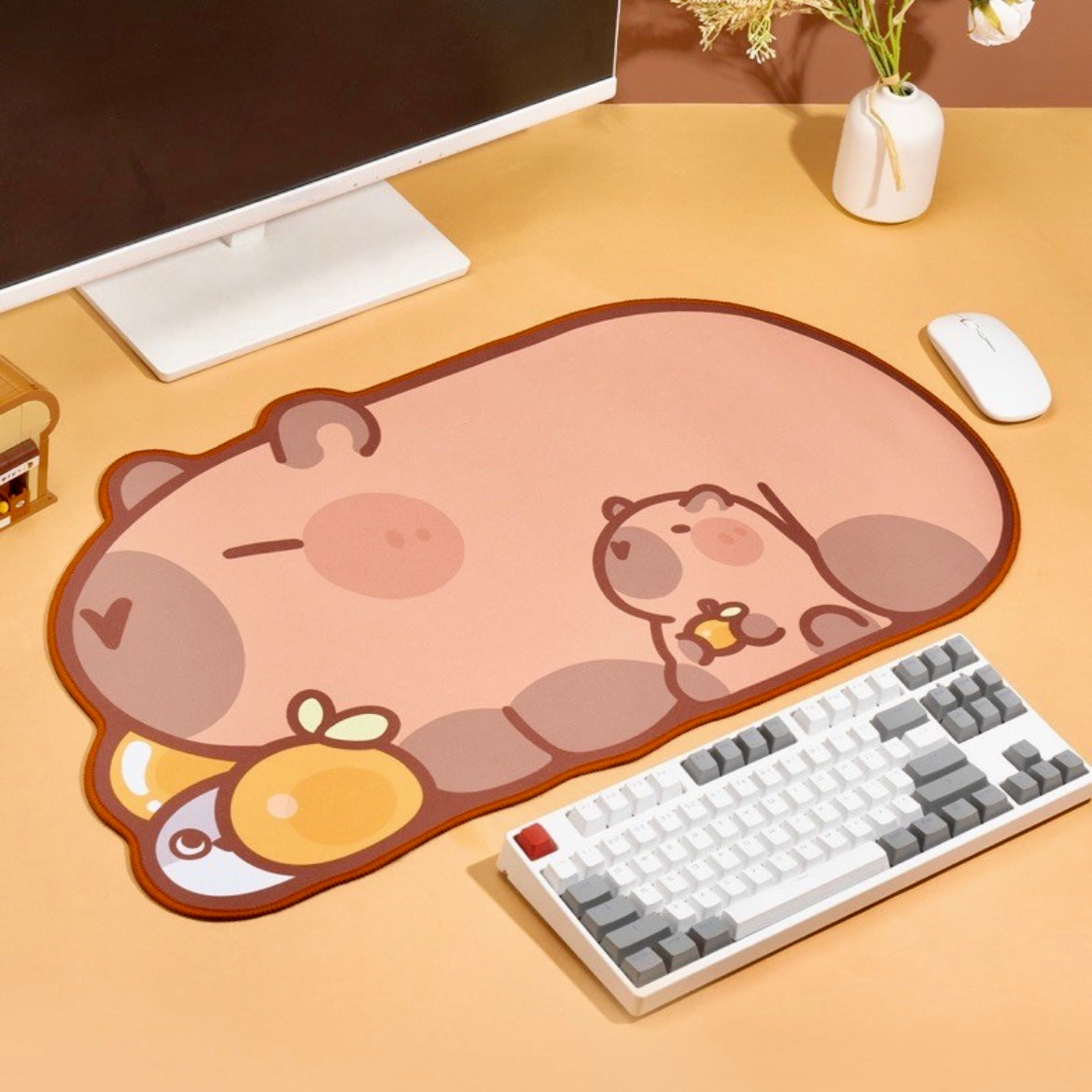 Extra-large and thick orange capybara computer keyboard pad