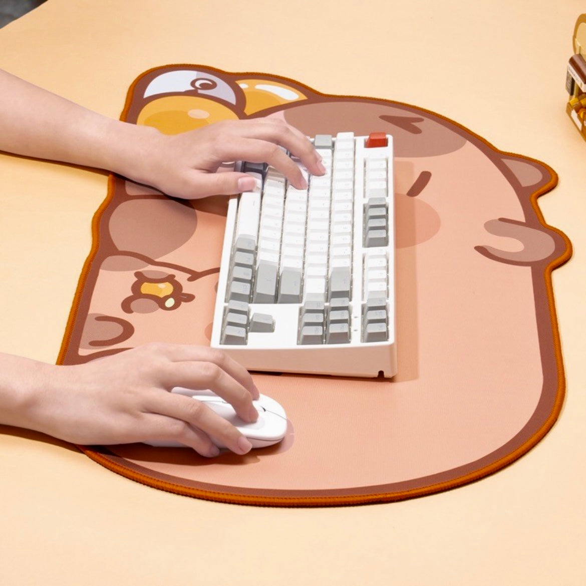 Extra-large and thick orange capybara computer keyboard pad