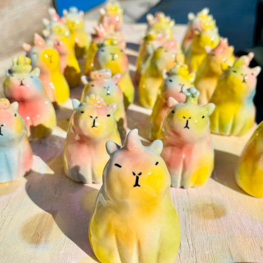 Handmade Ceramic Capybara Decorative Ornament in Varied Colors