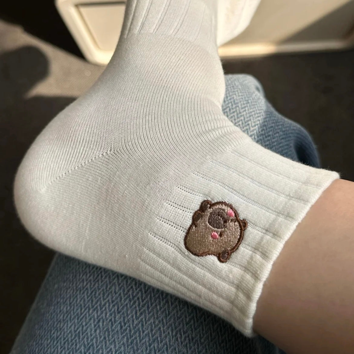 Capybara Short Tube White Cute Cartoon Cotton Socks