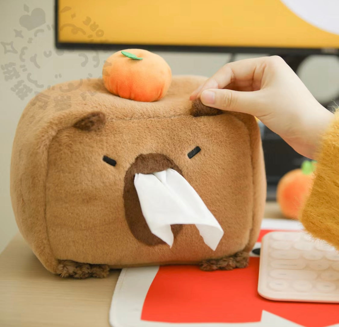 【Ahhkawaii】2023 New Cute Capybara Plush Tissue Box Holder Decoration