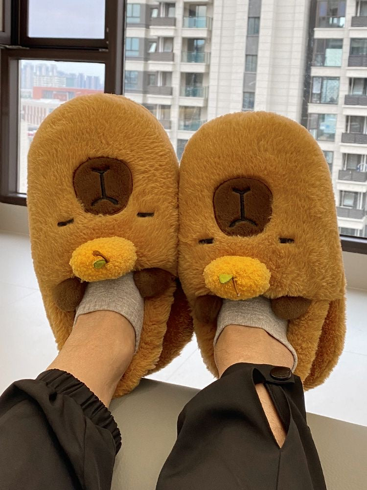 【Ahhkawaii】2023 New Capybara Winter Home Couple Cute Plush Slippers Shoes