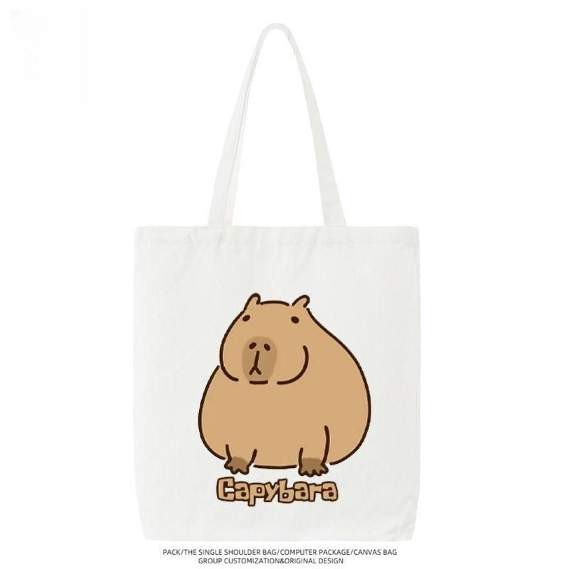 【Ahhkawaii】New Capybara Minimalist Cute Cartoon Fashion Single Shoulder Bag Handbag Canvas Bag