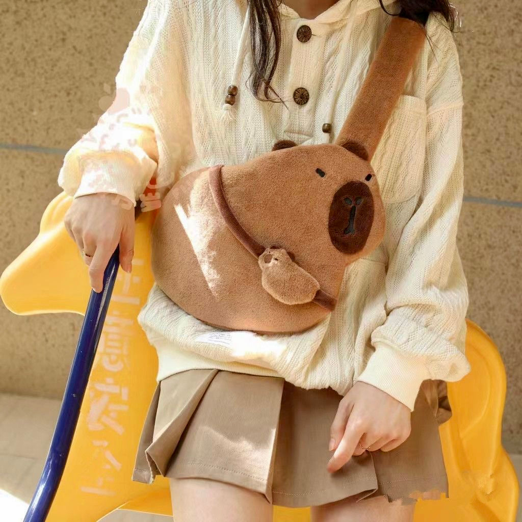 【Ahhkawaii】Cute New Fashionable Capybara Plush Crossbody Bag with Large Capacity and Multi-functionality inspired by ins trends