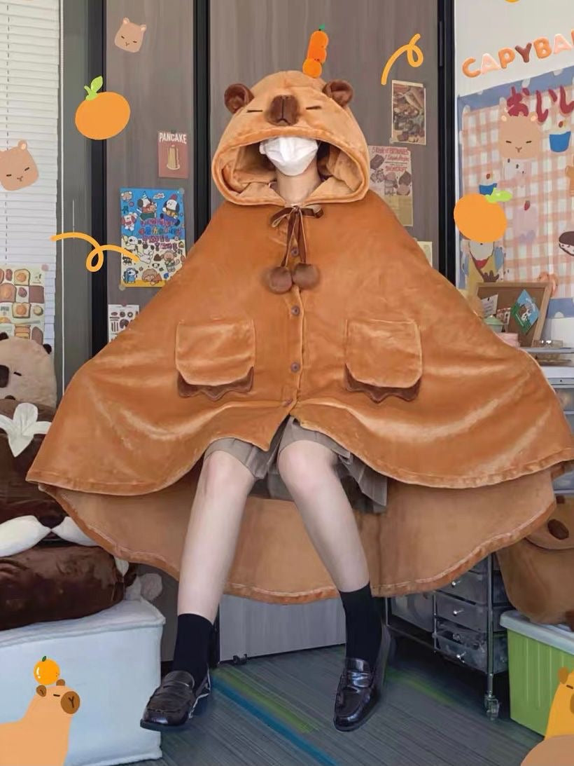 【Ahhkawaii】2023 New Trendy and Cute Capybara Napwear - Air-Conditioned Blanket Shawl Cape for Lazy Naps