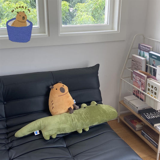 【Ahhkawaii】2023 New Cute and Creative Capybara & Crocodile Plush Pillow Backrest – the Perfect Couple's Gift