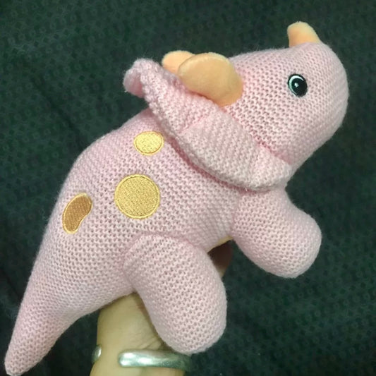 28cm Knitted Pink Triceratops Plush Doll