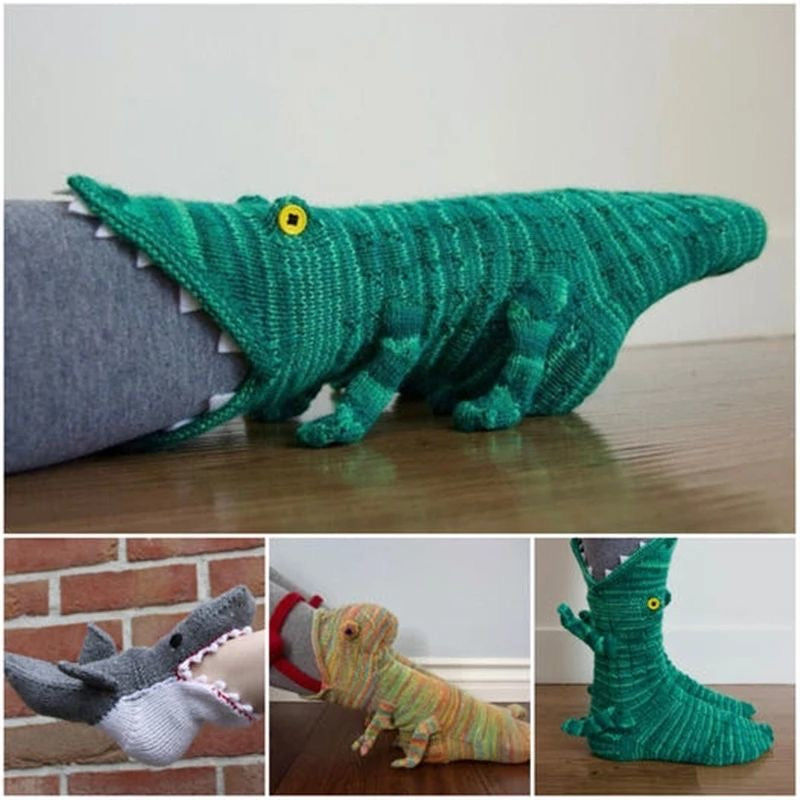 Cute Cartoon Knitted Animal Socks – Shark & Crocodile