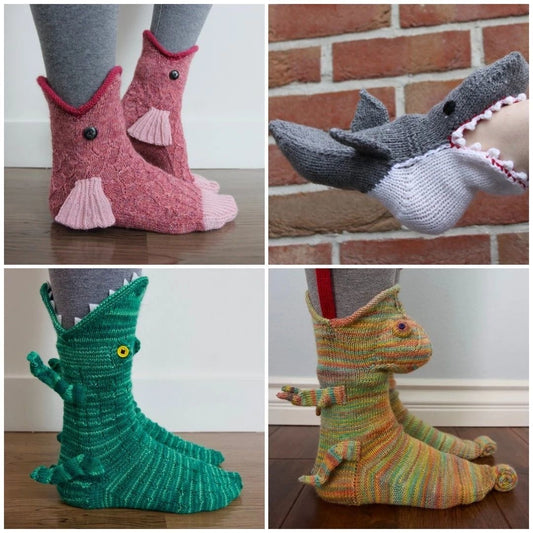 Cute Cartoon Knitted Animal Socks – Shark & Crocodile