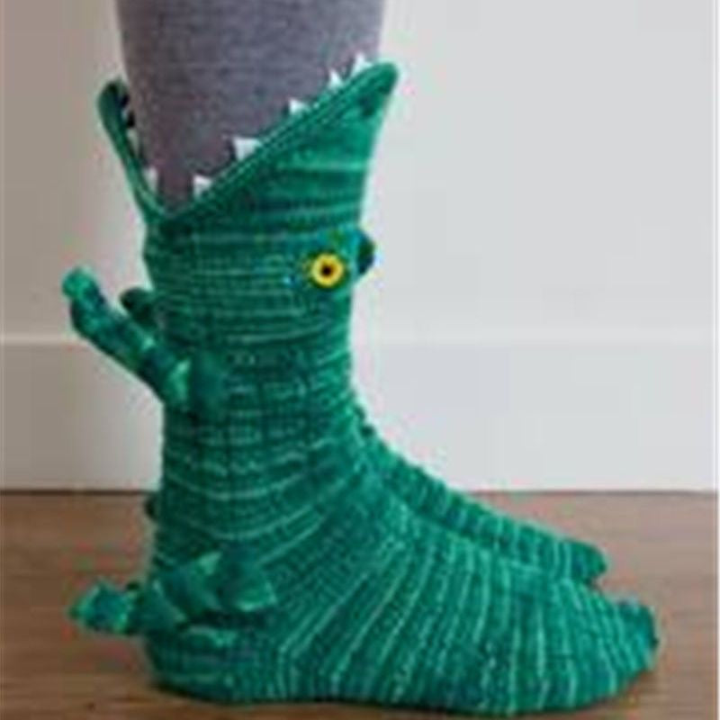 Cute Cartoon Knitted Animal Socks – Shark & Crocodile