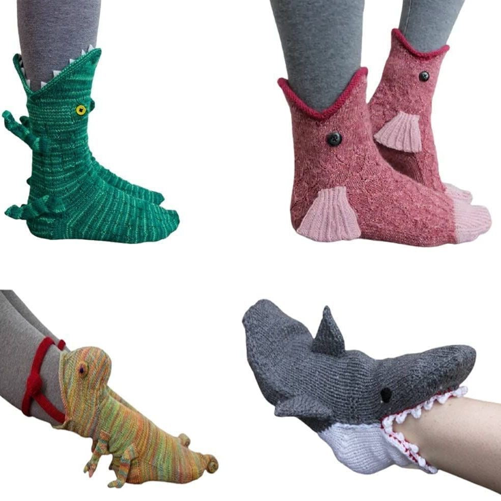 Cute Cartoon Knitted Animal Socks – Shark & Crocodile