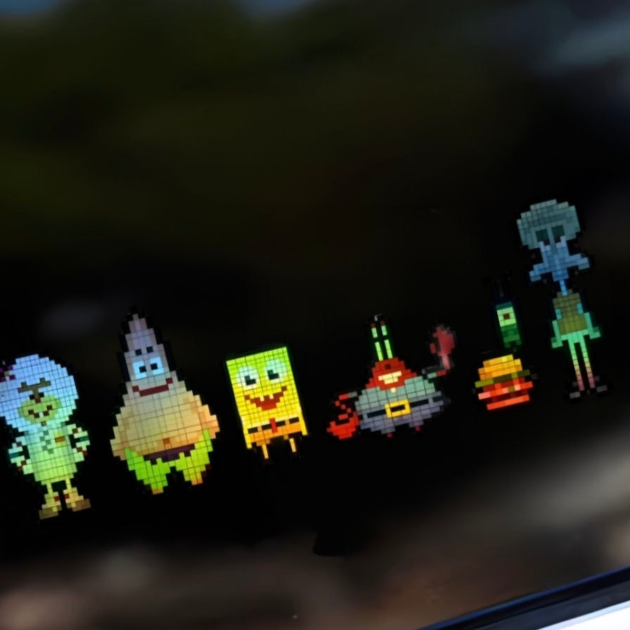 Reflective Pixel SpongeBob & Patrick Car Decal – Creative Auto Window & Body Sticker 🚗✨