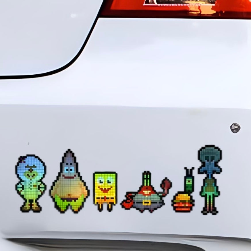 Reflective Pixel SpongeBob & Patrick Car Decal – Creative Auto Window & Body Sticker 🚗✨