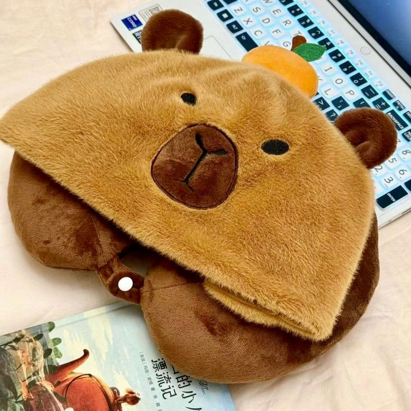 【Ahhkawaii】2023 New Capybara Plush Autumn and Winter Hooded Neck Pillow - a Cozy Companion