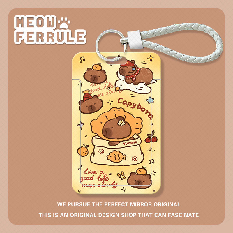 【Ahhkawaii】Capybara Slide Cover Card Holder - Ideal for Bus Pass, ID Protection, and Access Cards
