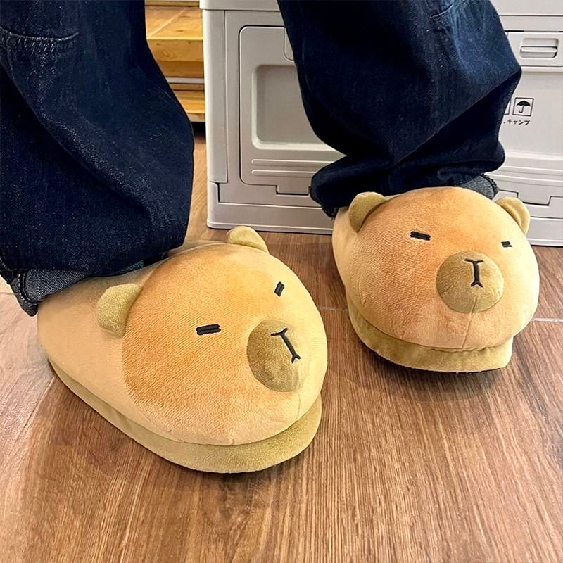 【Ahhkawaii】2023 New Autumn/Winter Capybara Cute Home Plush Warm Cotton Slippers - Perfect for Couples and Birthday Gifts