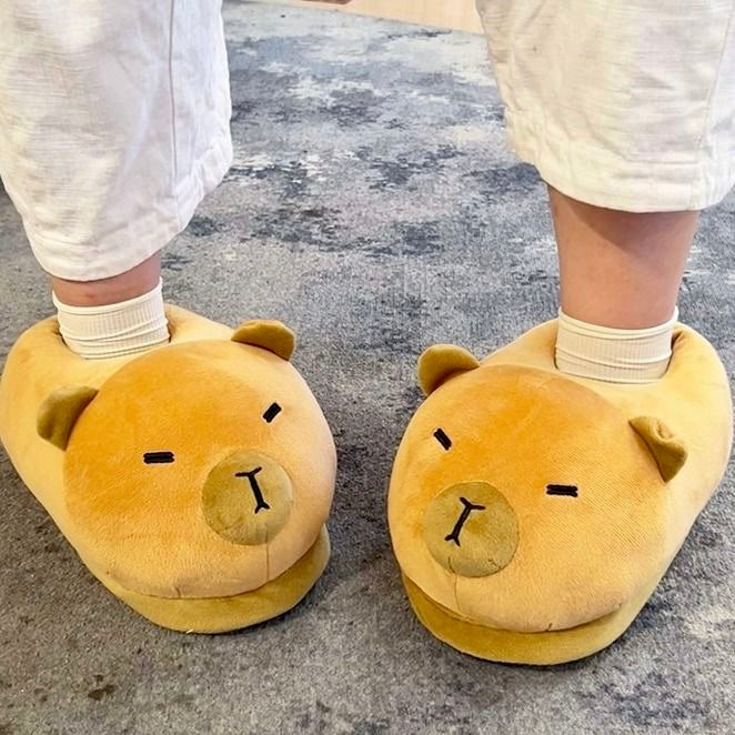 【Ahhkawaii】2023 New Autumn/Winter Capybara Cute Home Plush Warm Cotton Slippers - Perfect for Couples and Birthday Gifts