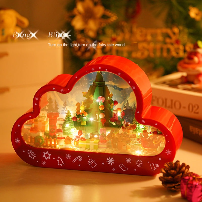 【Ahhkawaii】2023 New Christmas Fairy Tale Night Light Makeup Mirror with Cloud Blocks - a Charming Gift for Girls