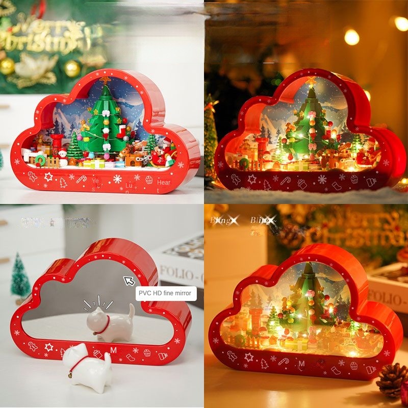 【Ahhkawaii】2023 New Christmas Fairy Tale Night Light Makeup Mirror with Cloud Blocks - a Charming Gift for Girls