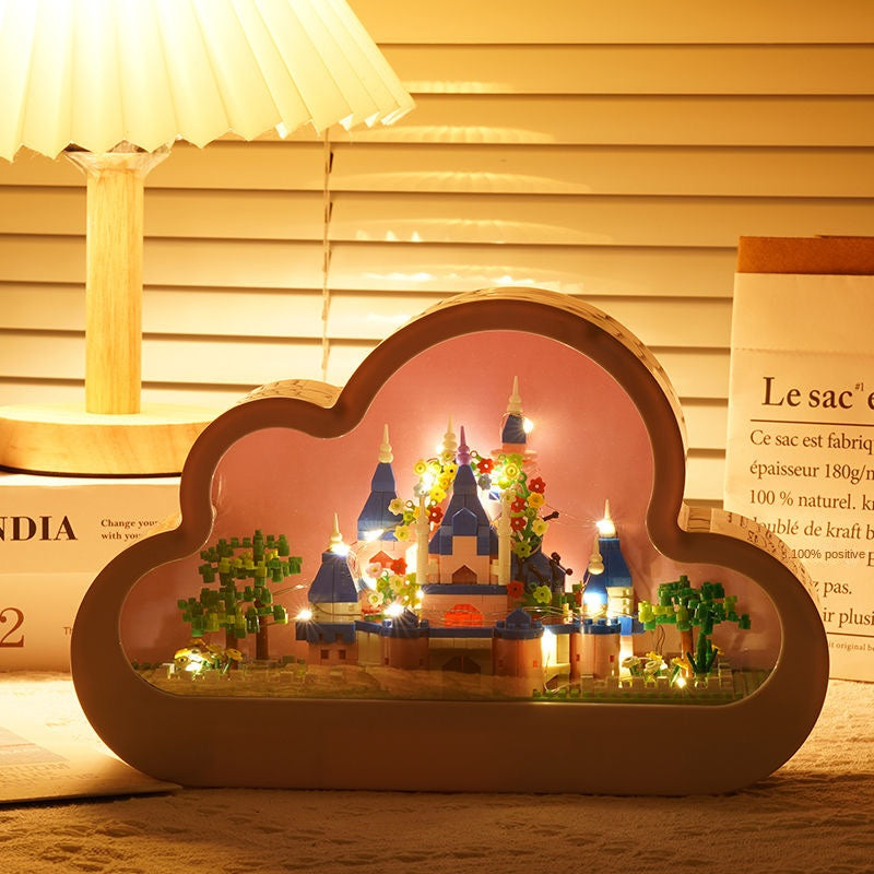 【Ahhkawaii】2023 New Christmas Fairy Tale Night Light Makeup Mirror with Cloud Blocks - a Charming Gift for Girls