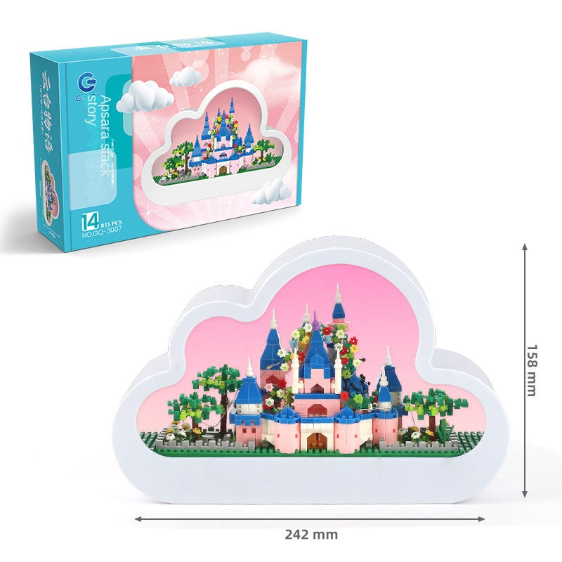 【Ahhkawaii】2023 New Christmas Fairy Tale Night Light Makeup Mirror with Cloud Blocks - a Charming Gift for Girls