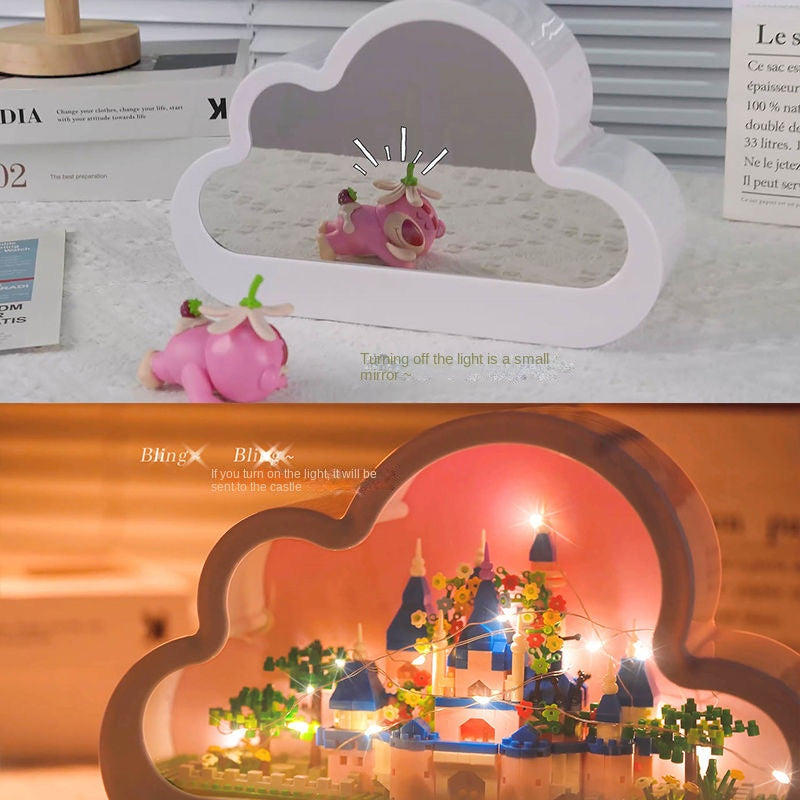 【Ahhkawaii】2023 New Christmas Fairy Tale Night Light Makeup Mirror with Cloud Blocks - a Charming Gift for Girls