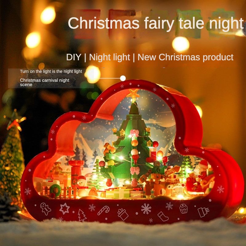 【Ahhkawaii】2023 New Christmas Fairy Tale Night Light Makeup Mirror with Cloud Blocks - a Charming Gift for Girls