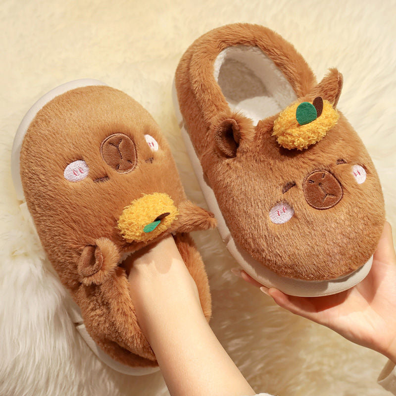 【Ahhkawaii】Winter Home Warmth Couple Plush Cute Cappie Blah Blah Cotton Slippers