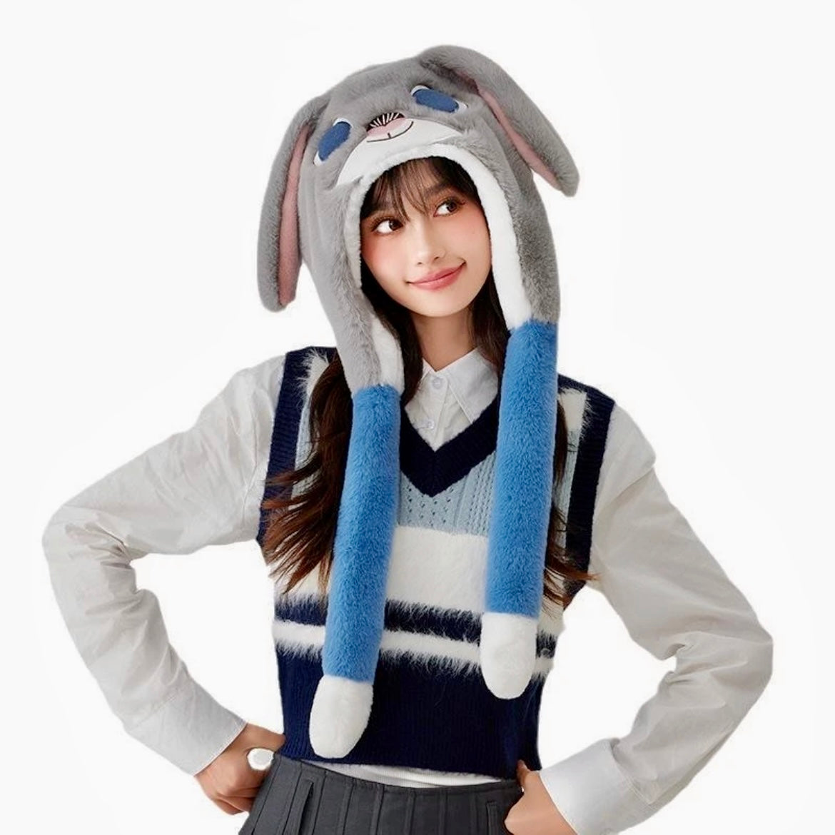 【Ahhkawaii】Winter New Cute Fox and Rabbit Hat, Scarf, and Gloves Three-in-One Plush Set